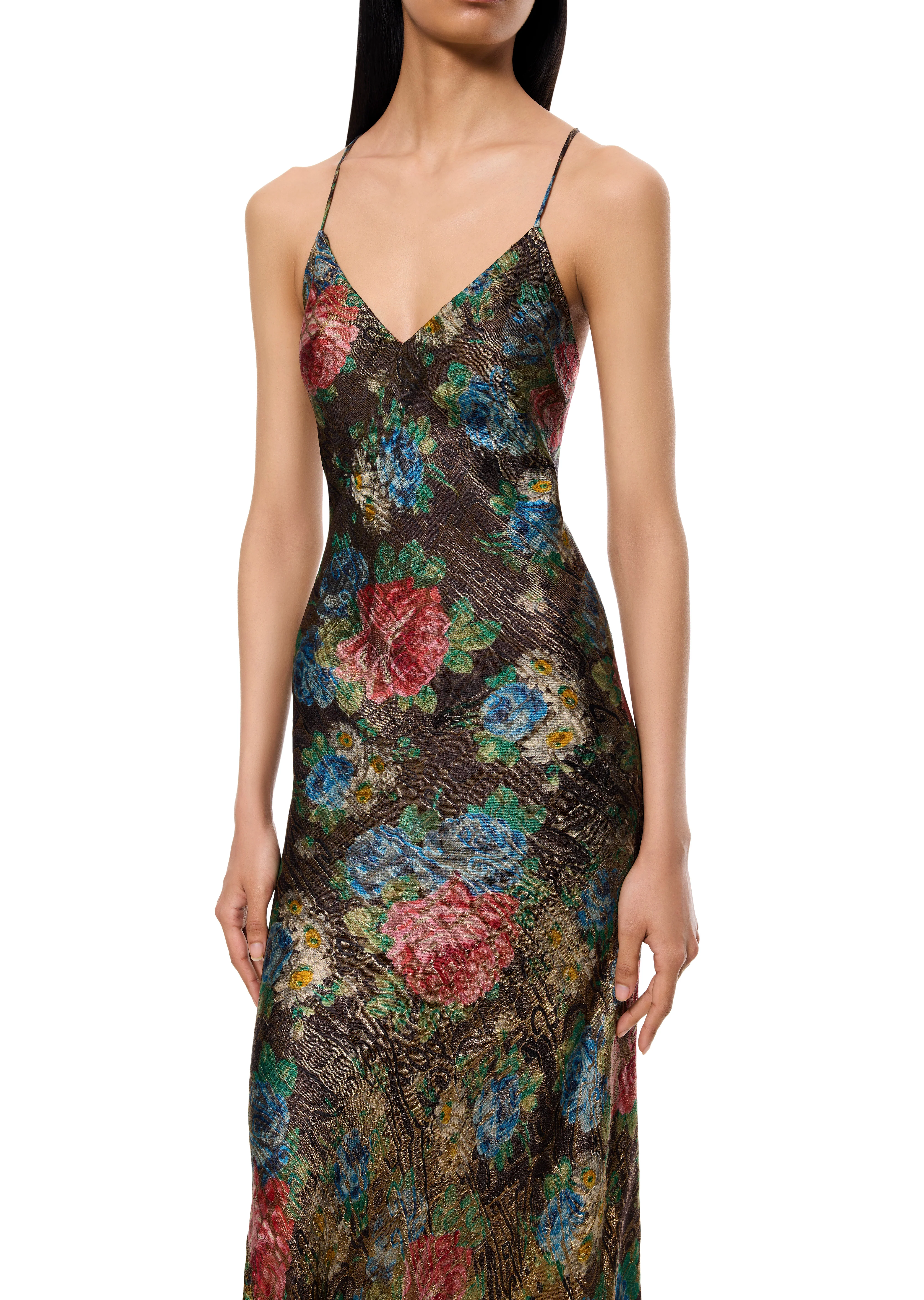 1920s Floral Multicolour Lamé Gown - Image 2