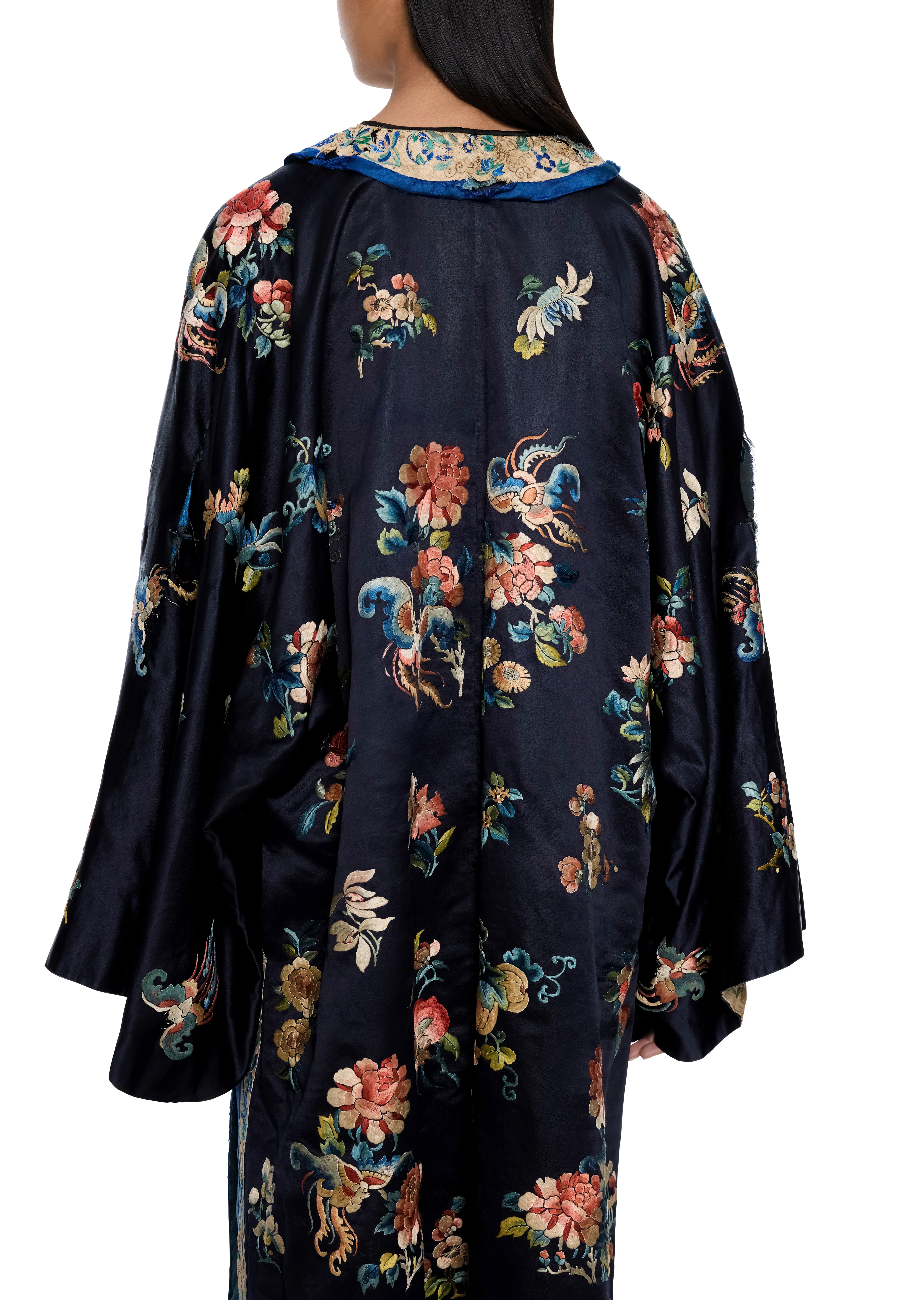 1930s Navy Floral Silk Kimono - Image 3