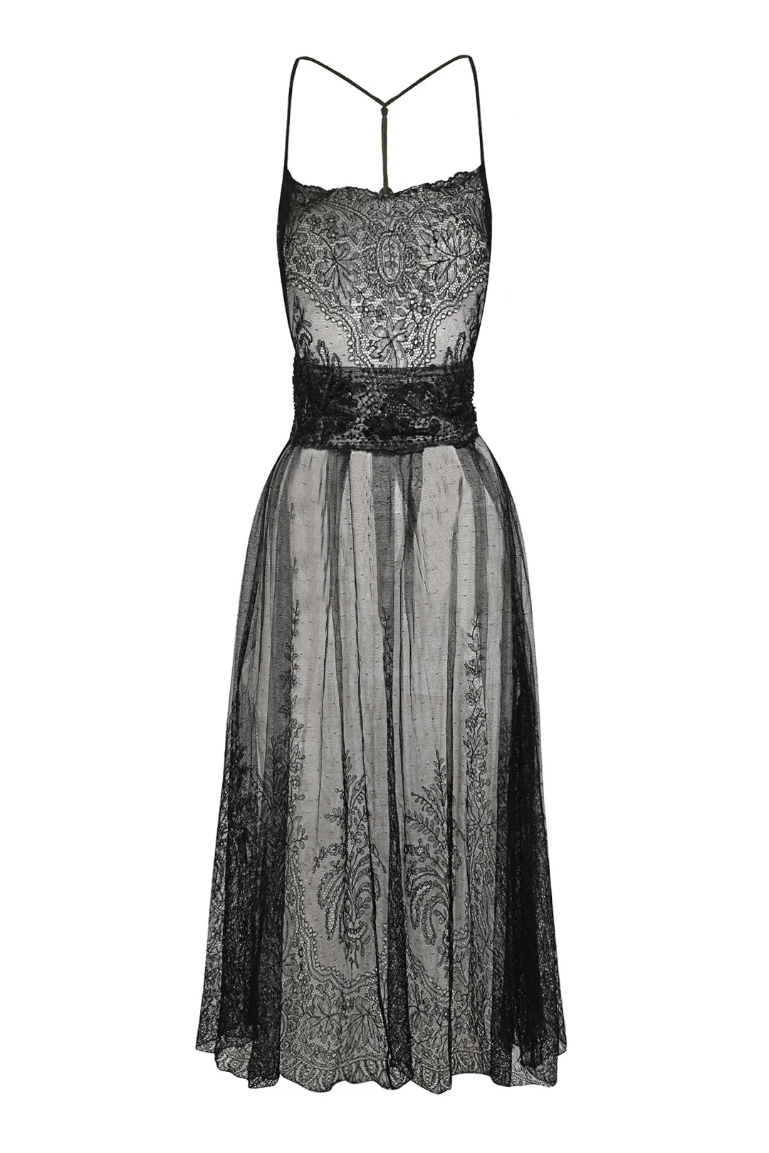 1940s Black Lace Beaded Midi Dress - Image 6