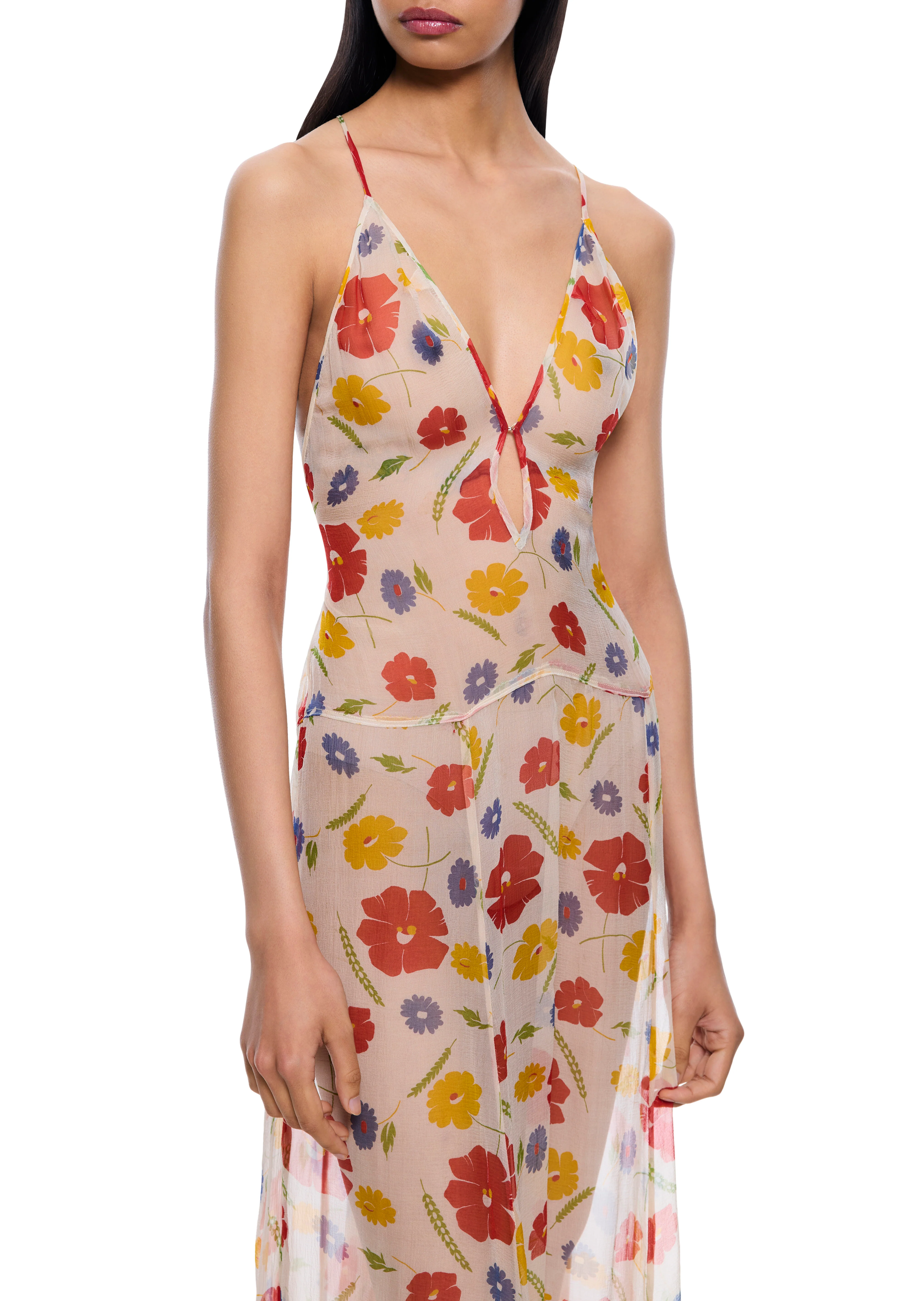 1940s Floral Silk Chiffon Dress - Image 2