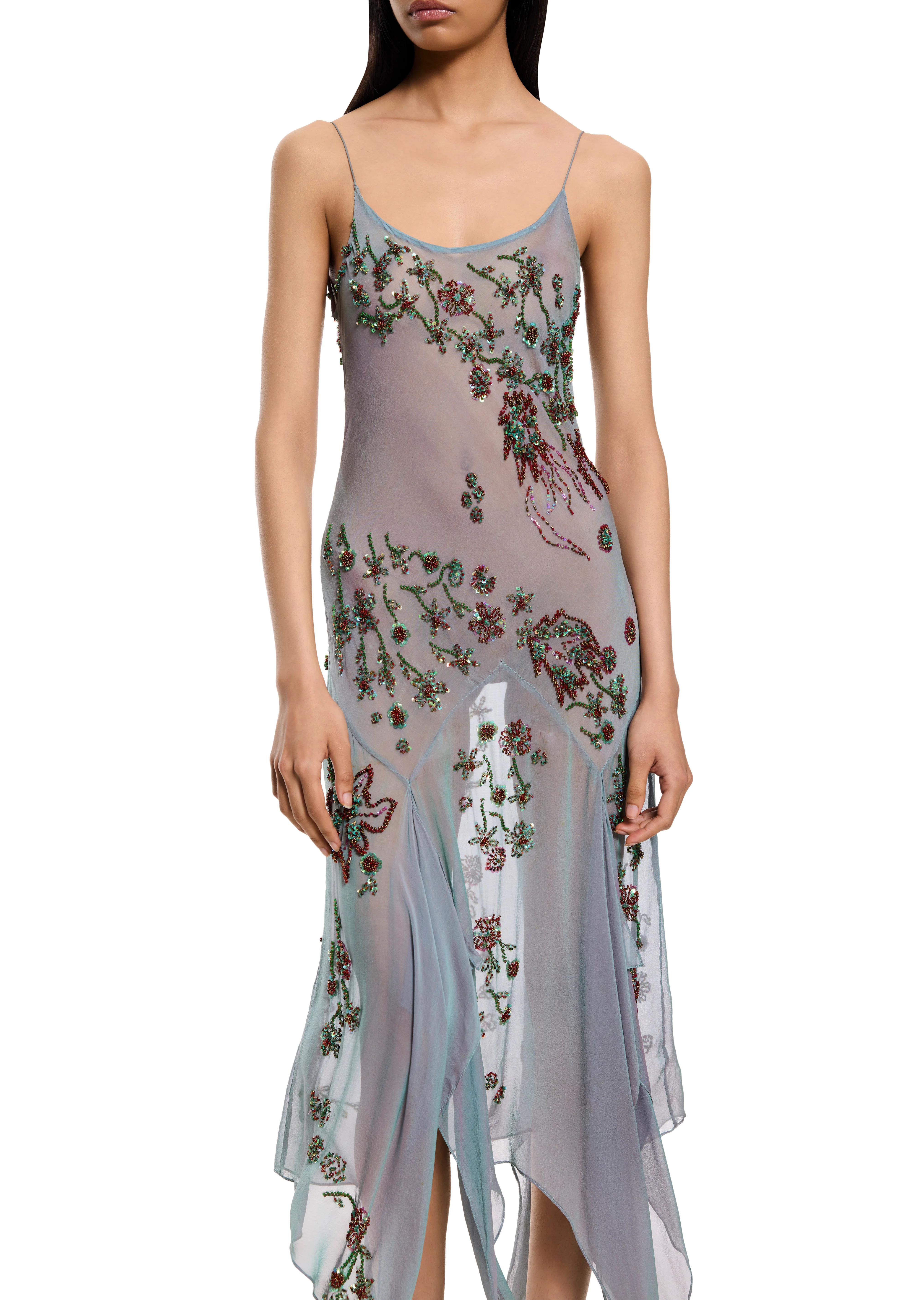 90s Asymmetric Dusty Blue Gown - Image 2