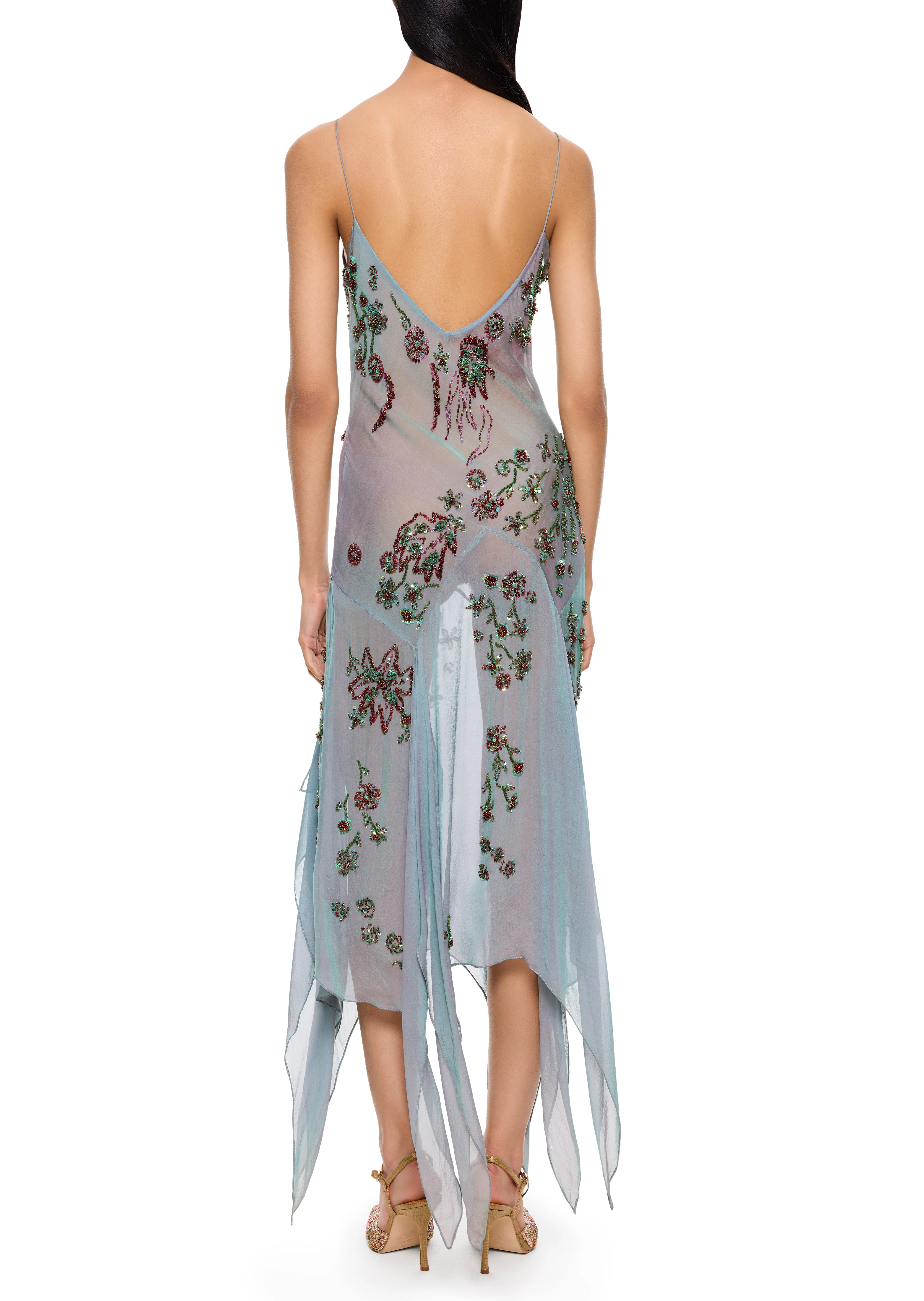 90s Asymmetric Dusty Blue Gown - Image 3
